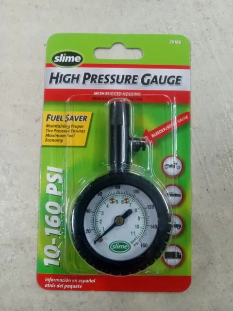 Slime High Pressure Gauge 10-160 Psi -Bleeder reset 20186