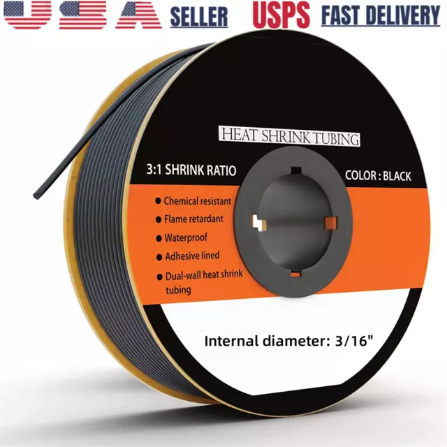 1-80ft Dual Wall Adhesive Glue Lined 3:1 Ratio Heat Shrink Tubing, 3/16" (4.8mm)