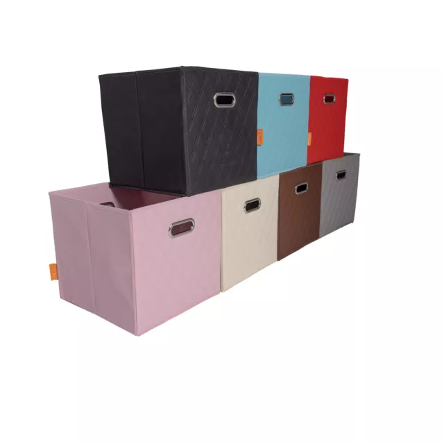 4 Foldable Faux Leather Cubby Cube Storage Bins Baskets 12 in for Shelves Medium