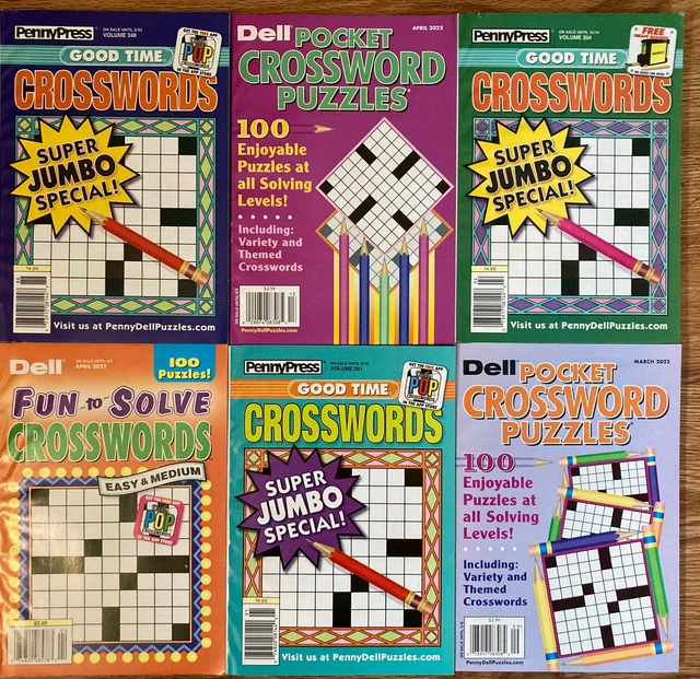 LOT OF 6 Dell Penny Press Crossword Puzzle Books Pocket Good Time Fun