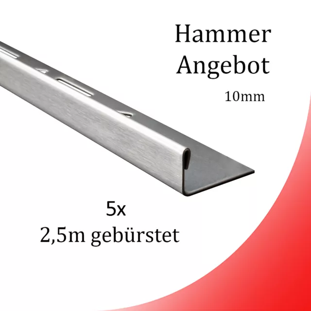 5x L-Profil Edelstahlschiene Fliesenschiene Fliesenprofil L250cm 10mm gebürstet