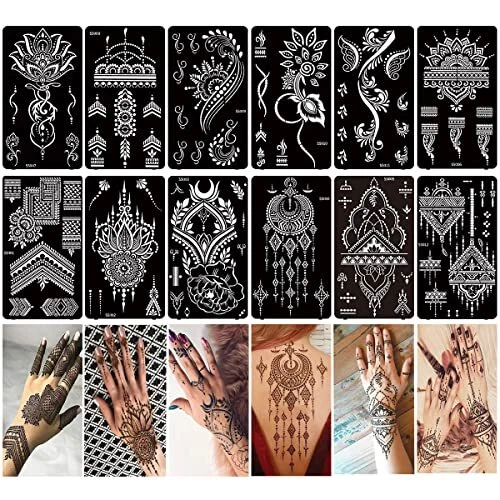 12 Blatt Tattoo Schablonen Kit für Frauen Body Art Tattoos Schablonen Aufkle...
