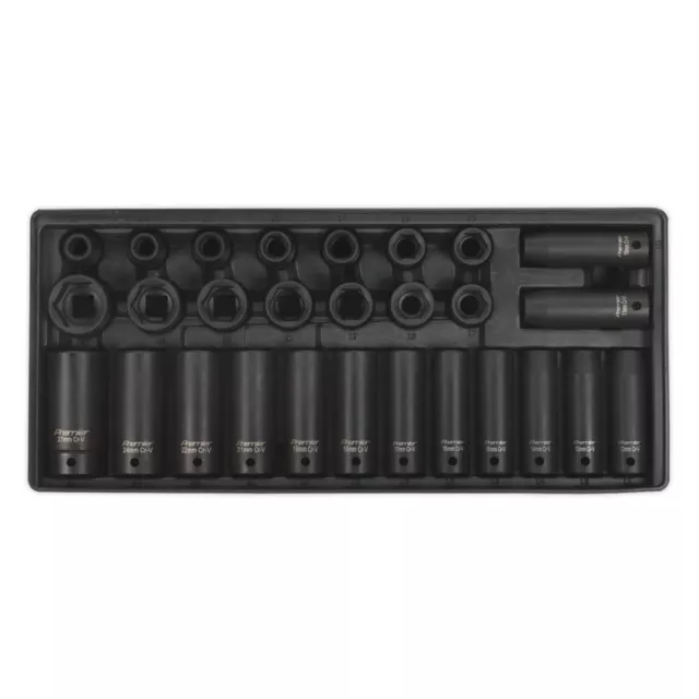 Sealey Tools Tool Tray DEEP & STANDARD Impact Socket Set 28pce 1/2 Drive Metric