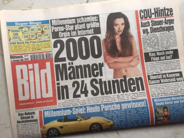 Bildzeitung vom 15.12.1999 * 17. 18. 19. 20. Geburtstag Geschenk * Porsche