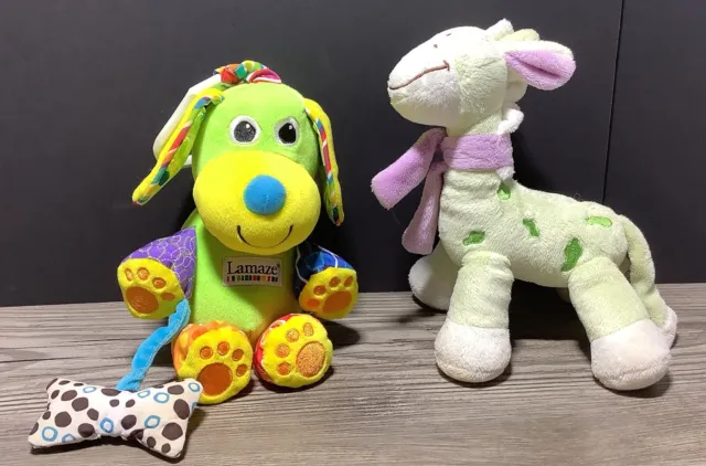 Babies Plush Soft Toys Lot 2x Lamaze Puppy Dog Hanger Baby Cuddles Gabby Giraffe