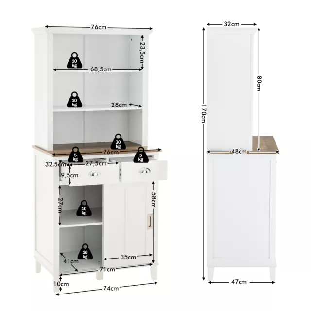 Küchenschrank Apothekerschrank Aufbewahrung Allzweckschrank + offenen Regalen & 2