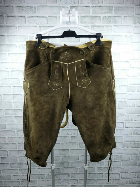 Pantaloni corti in pelle scamosciata Trachten Lederhosen con bretelle Taglia 27