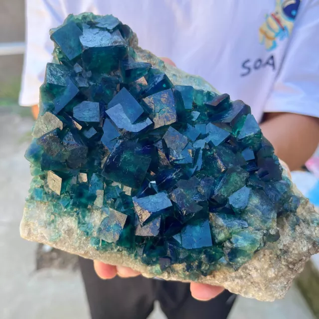 3.6lb Natural green cubic fluorite quartz crystal cluster mineral specimen