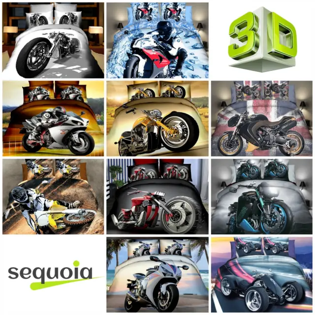 3D Bedding Set Motorbike Duvet Quilt Cover Single UK 30% OFF With Multi Buy
