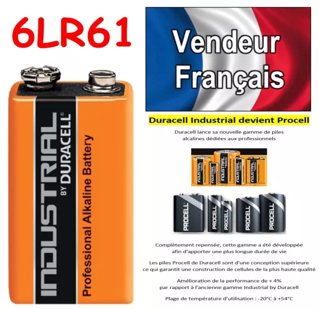 Piles DURACELL INDUSTRIAL PROCELL 6LR61 9V VOLT MN1604 ( à l'unité ou par lot )