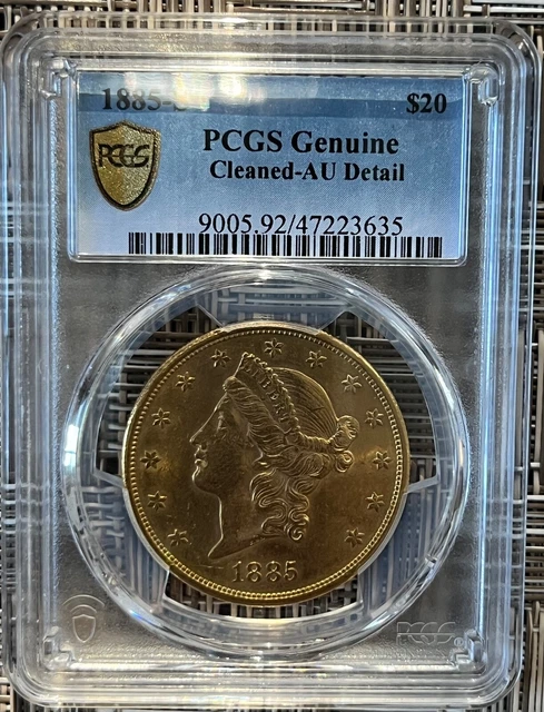 1885-S $20 Liberty Head gold double eagle, PCGS graded AU detail