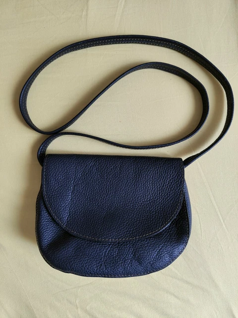 Petit Sac à Main Vintage ELLESS - Bleu Marine, Veau Glacé, Doublure Cuir, Fermeture à Bascule (occasion Porté)