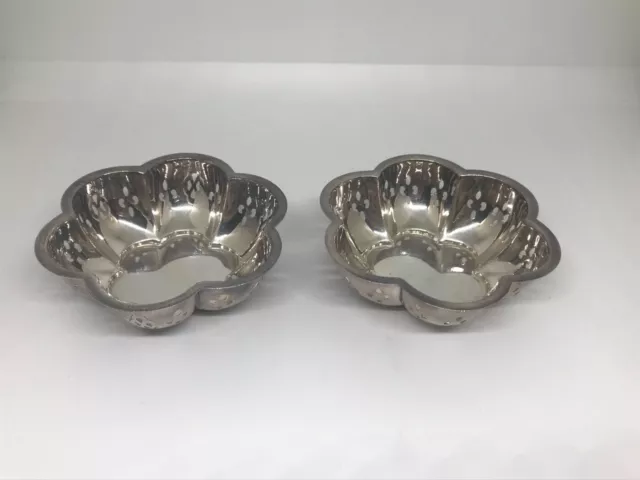 Barker & Ellis Silver Plated Flower Shaped Bowls Dishes Fluted Pierced Edge Vtg