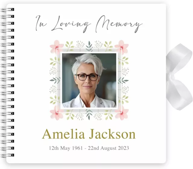 Personalised Photo Funeral Condolence Floral Memory Book of Life - Memorial Book