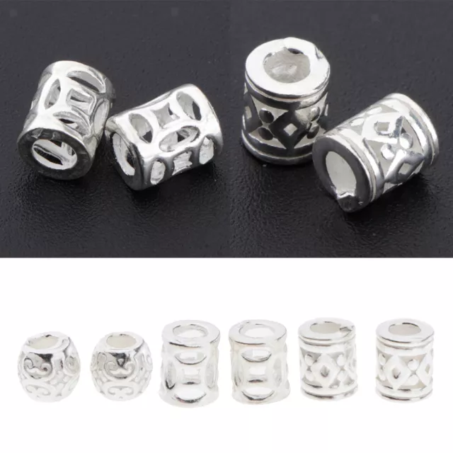 925 Sterling Silver Hollow Barrel Beads Loose Spacer for DIY Jewelry Making