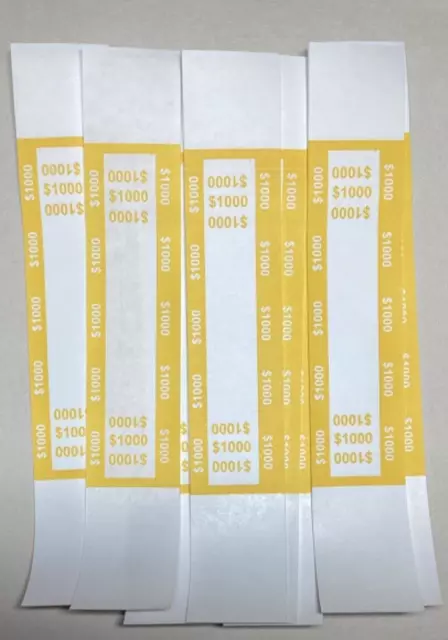 100 New Self Sealing Yellow $1000 Straps Currency Bands for cash money bank