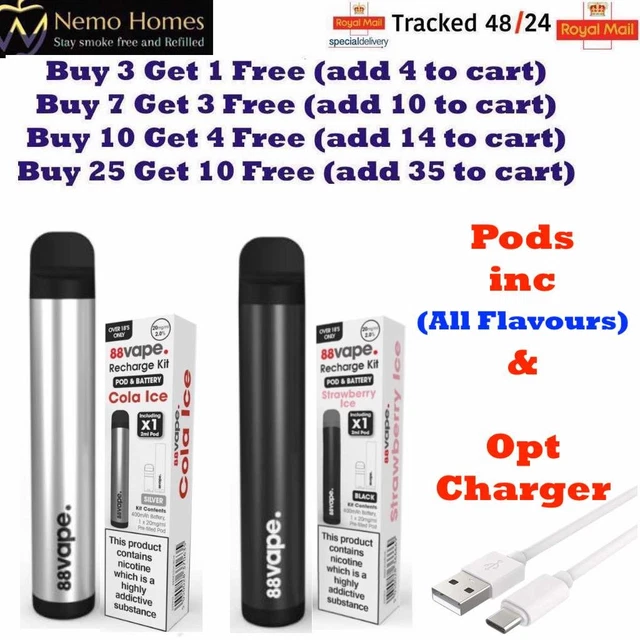 88 vape quad pod refill 88VAPE RECHARGE VAPE Kit and Pods @ 10 for £4.19 | 88 Vape |Opt Charger |88  Vape £6.99