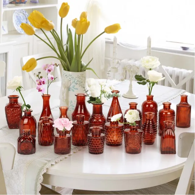 Glass Bud Set Small Vases for Flowers 20 Pack Amber Bud Vases for Centerpieces