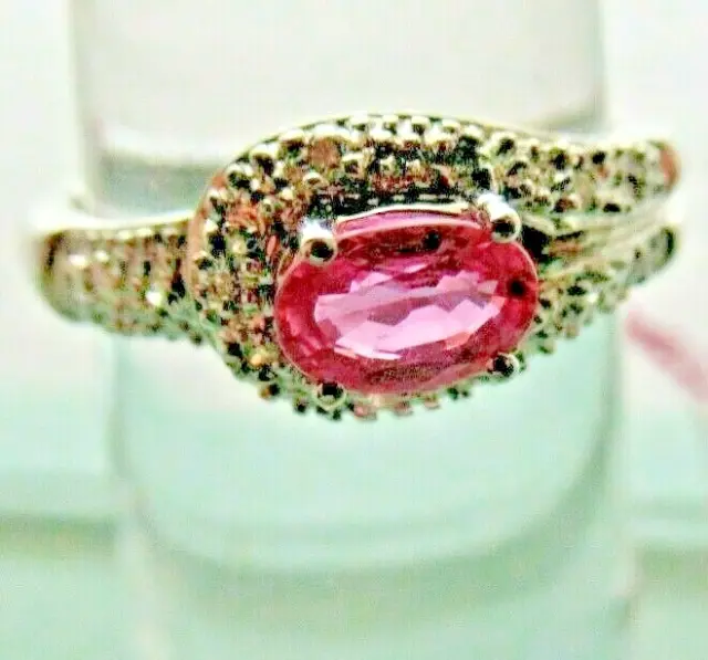 14k Natural Pink Ceylon Sapphire & Diamonds Oval Ring - NEW