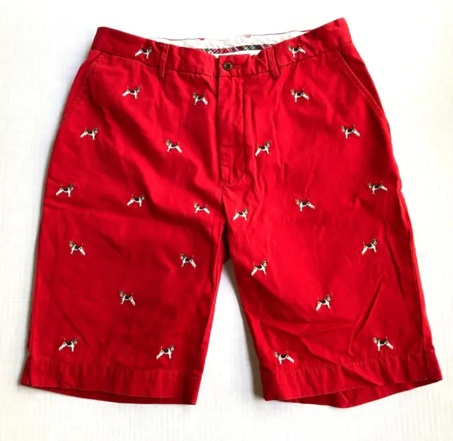 Polo Ralph Lauren Shorts Terrier Pattern Scotty Dog Mens 35 Walking Prepster Red