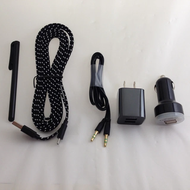 6ft long Micro USB braided Cable, Aux, Stylus,Dual Port Car & Home Charger Combo