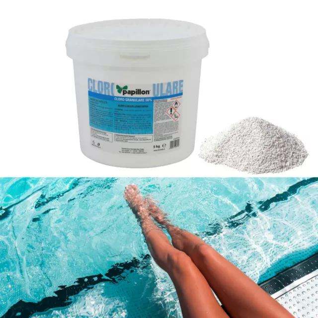 Cloro Granulare 56% Piscina Polvere 5Kg DiCloro Igiene Acqua Clorazione Shock