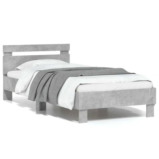 BED FRAME WITHOUT Mattress with LED Lights Concrete Grey 75x190 cm