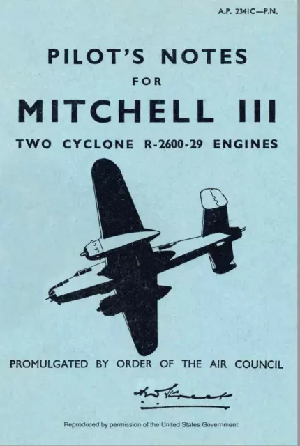 54 Page B-25 B-25J MITCHELL III Bomber Pilot's Notes 2341C Flight Manual on CD
