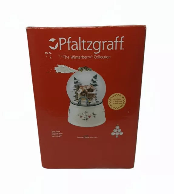 New Pfaltzgraff Winterberry musical snow globe cottage trees snowman NOB