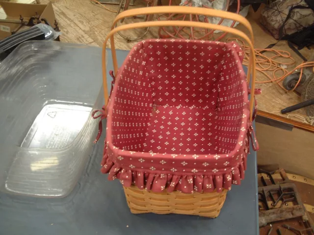 Longaberger Vintage Large 1996 signed rectangular Basket + Liner, 16 X 12 X 9