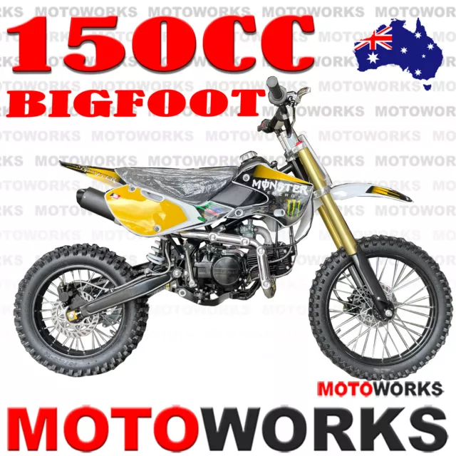 MOTOWORKS 150CC bigfoot OIL COOLED DIRT TRAIL PIT MOTOR 2 WHEELS PRO BIKE YELLOW