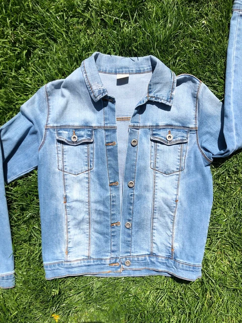 Giacca denim blu chiaro per bambina Zara con tasche taglia 13/14 anni