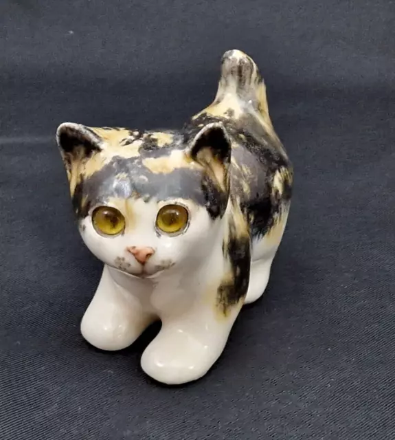 Old Jenny Winstanley Size 1 Small Pottery Kitten Cathedral Glass Eyes Signed
