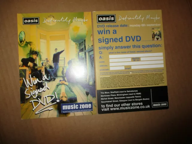 Older OASIS Definitely Maybe Win A Signed CD Music Zone UK Promo Postcard