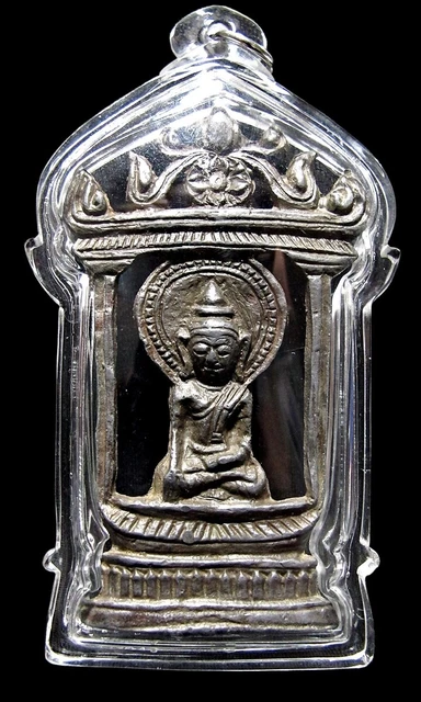 Bronze Amulet Statue Royal Burmese Buddha Back Pagoda Figure 19th C