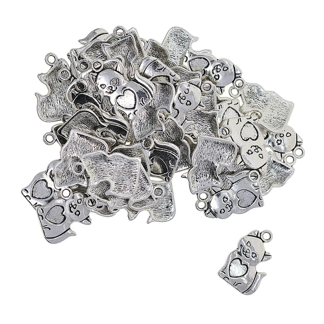 50Pcs Lot tibetischen Silber Katzen Charms Schmuck DIY machen Anhänger