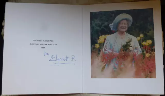 Rare CHRISTMAS CARD 1988 SIGNED QUEEN ELIZABETH QUEEN MOTHER