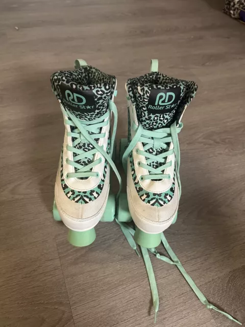 Roller Derby Mint Green Leopard Kids' Adjustable Quad Skate - (3-6)