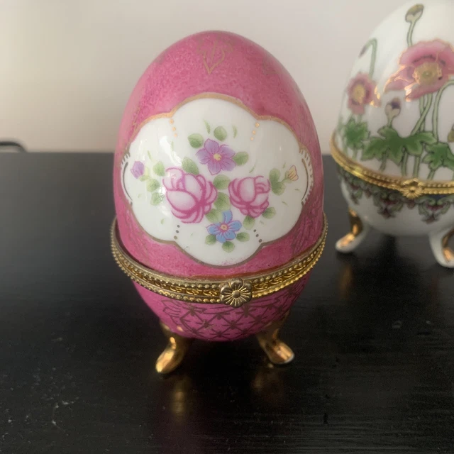 Ceramic Egg Trinket Boxes On Gilt Legs X 5