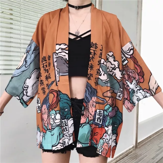 Femme Japonais Kimono Manteau Chemisier Desseré Yukata Extérieur Haut Fin Été