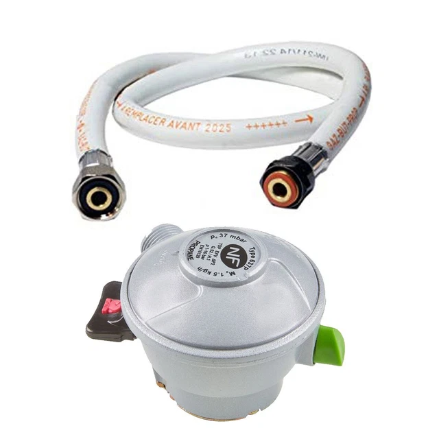 Pack Tuyau gaz flexible 2 m + Détendeur Propane à clipser Quick-On Valve 27mm 37