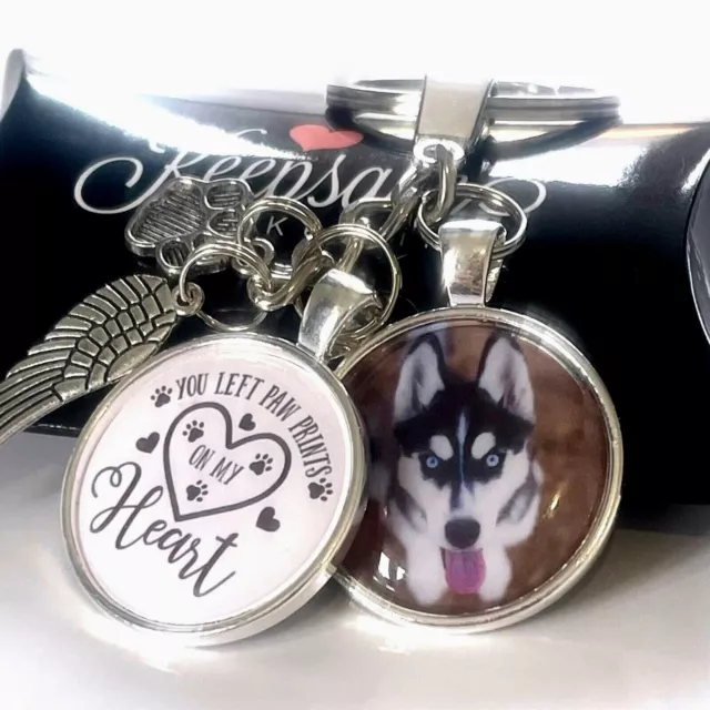 Personalised Photo Keyring Paw Heart Cat Dog Pet In Memory of Loss Present Gift