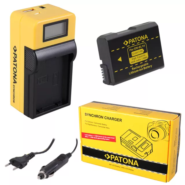 Batería Patona + Cargador Synchron LCD USB para Nikon D5200, D5300, D5500