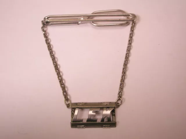 =LEK Monogram Initial Letter Cable Link Chain Vintage SWANK Pendant Tie Bar Clip