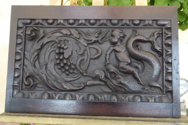 Carved Oak Panel Depicting Putti On A Sea Serpent 1730 Free Shipping To England