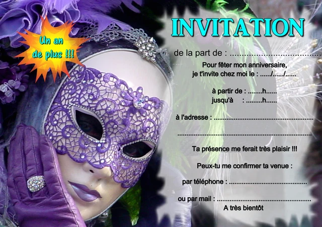 Cartes D'invitation Anniversaire REF 981 - Lot De 5 Ou 12 - À Personnaliser - Sans Marque