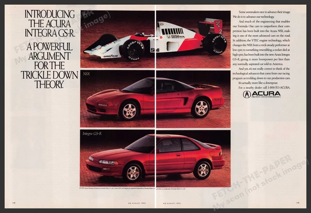 Acura NSX Car 1990s Print Advertisement Ad 1992 Formula One