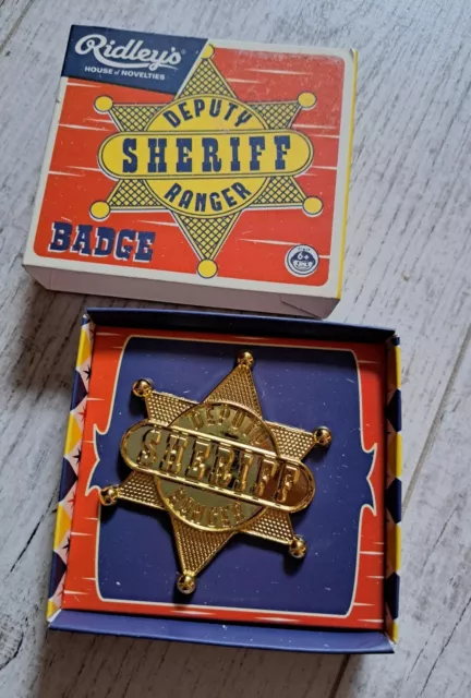 RIDLEY'S Sheriff Badge METAL Old West COWBOY Costume Prop GOLD 6cm New BOXED