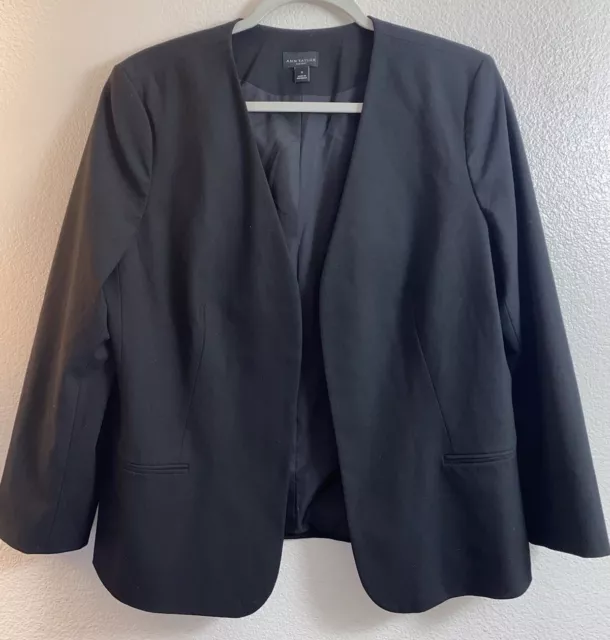 Ann Taylor Factory Blazer Womens 12 Black Open Front Jacket Career Suit Business