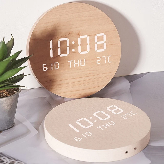 XUEYEGONGJI Horloge Numérique En Bois Avec Alarme Et Température – Design Minimaliste LED